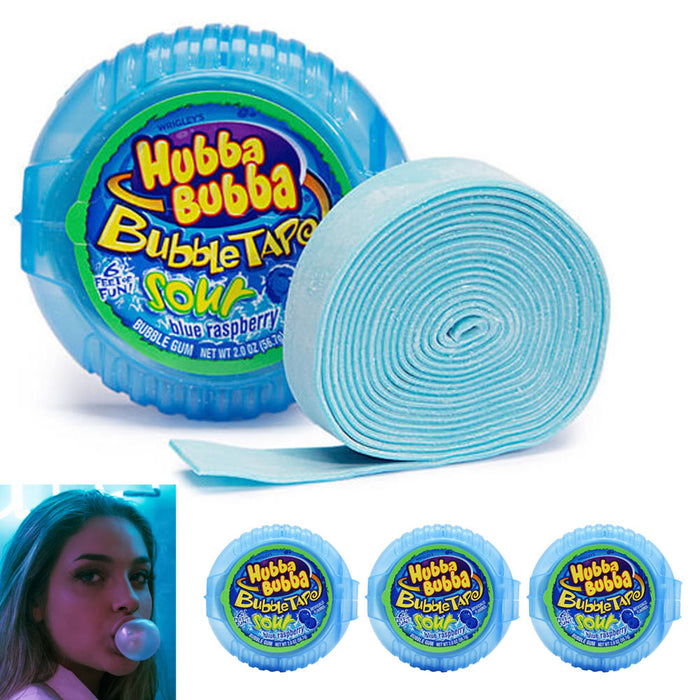 3 Pack Hubba Bubba Sour Blue Raspberry Bubble Gum Tape Fun Chewing Gum 18ft
