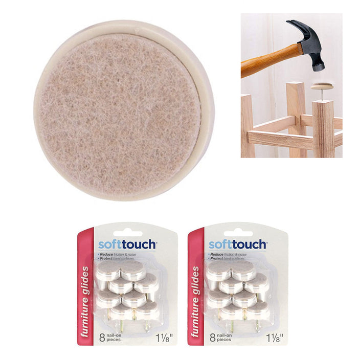 16 Glides Furniture Felt Pad Screw Nail Floor Protector Table Chair Leg Non Skid