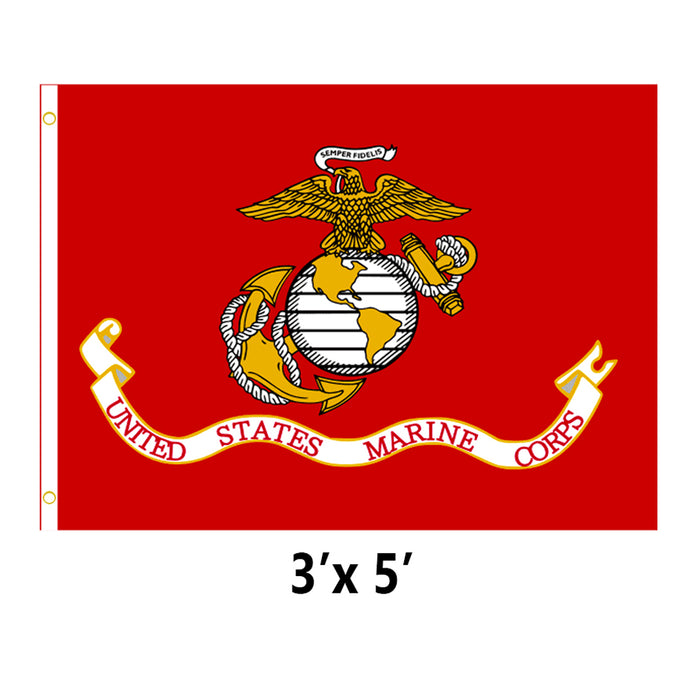 U.S. Marine Corps 3'x5' Military Flag USMC Print Brass Grommets Indoor Outdoor
