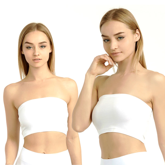 2 Seamless Tube Tank Top Bandeau Spandex Plain Cropped Bra Strapless Yoga White