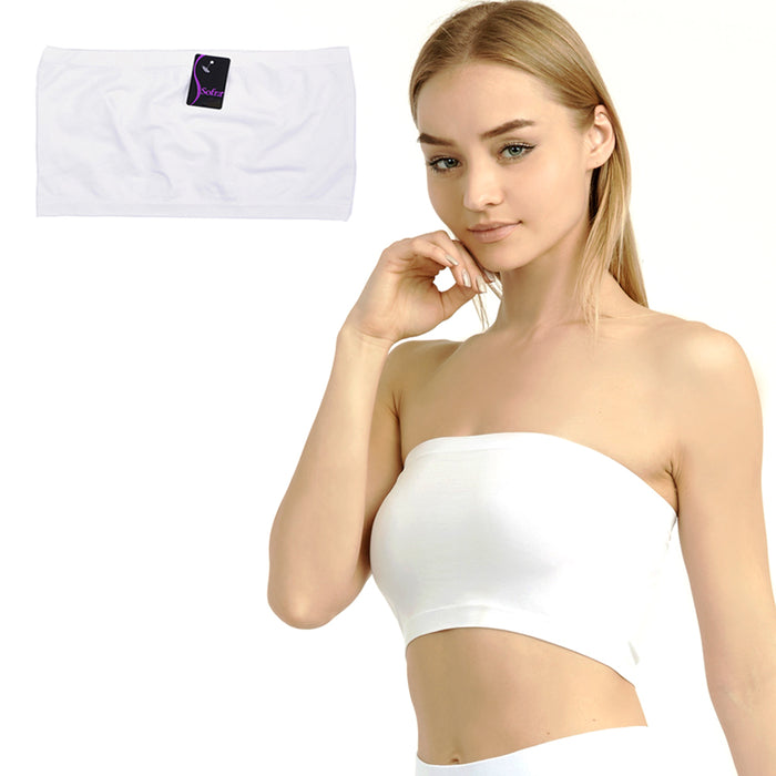 2 Seamless Tube Tank Top Bandeau Spandex Plain Cropped Bra Strapless Yoga White