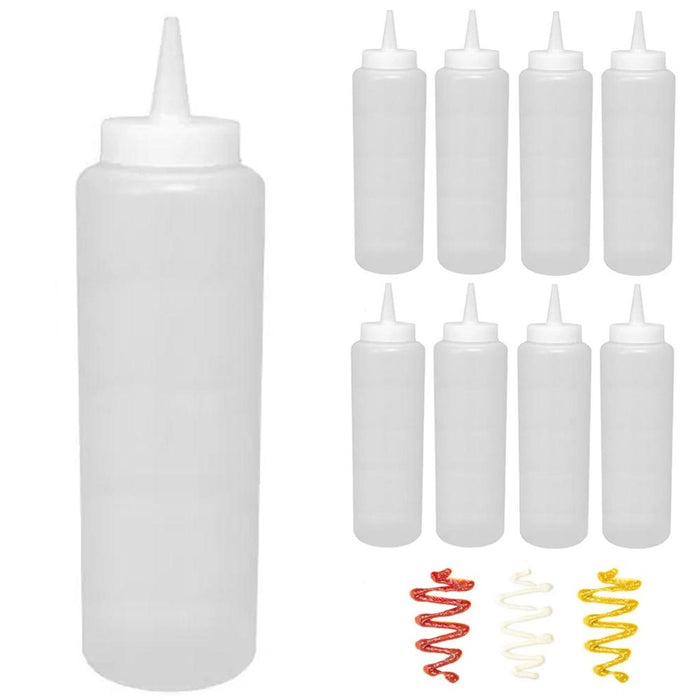 8 Clear Plastic Squeeze Bottle 15oz Condiment Dispenser Mayo Ketchup Mustard Oil