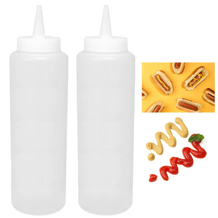 2 Pk Plastic Squeeze Clear Bottle 15oz Condiment Ketchup Mayo Mustard Hot Sauce