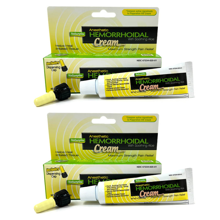 2 Pack Hemorrhoid Cream With Soothing Aloe Max Strength Anesthetic Pain Relief
