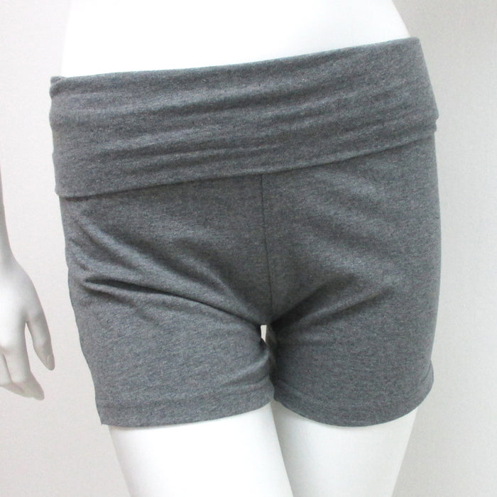 2 Women Grey Yoga Shorts Fold Over Waist Cotton Spandex Activewear Gym Fit Small