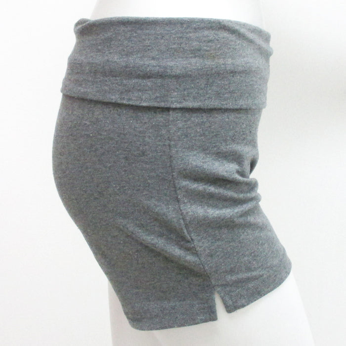 2 Women Grey Yoga Shorts Fold Over Waist Cotton Spandex Activewear Gym Fit Small