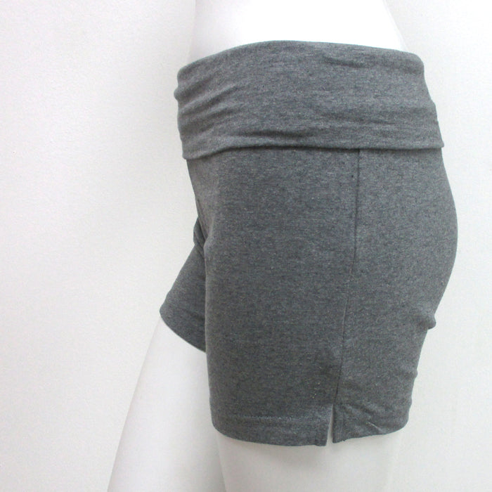 2 Women Grey Yoga Shorts Fold Over Waist Cotton Spandex Activewear Gym Fit Small
