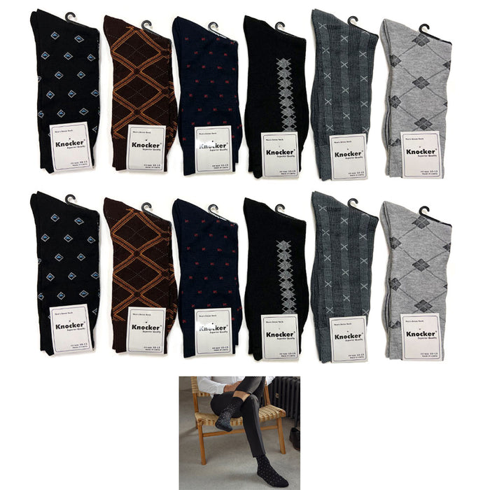 12 Pairs Mens Dress Socks Colorful Patterned Happy Crew Lightweight Socks 10-13