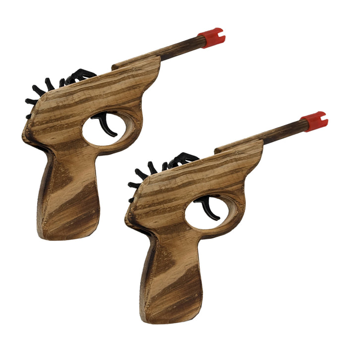2 Wooden Rubber Band Gun Pistol 200ct Ammo Shooter Kids Cowboy Classic Gift Toy