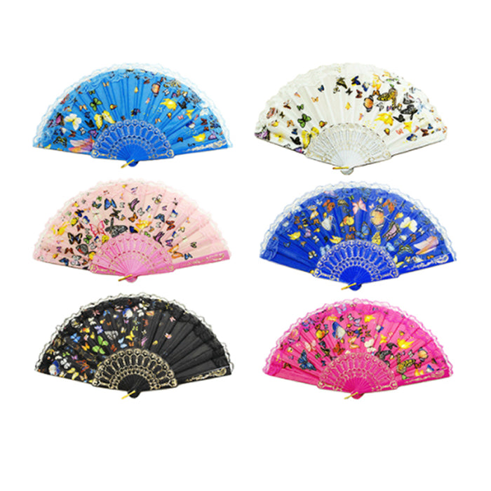 2 Vintage Folding Hand Held Fan Fabric Pocket Wedding Dancing Party Bridals Gift