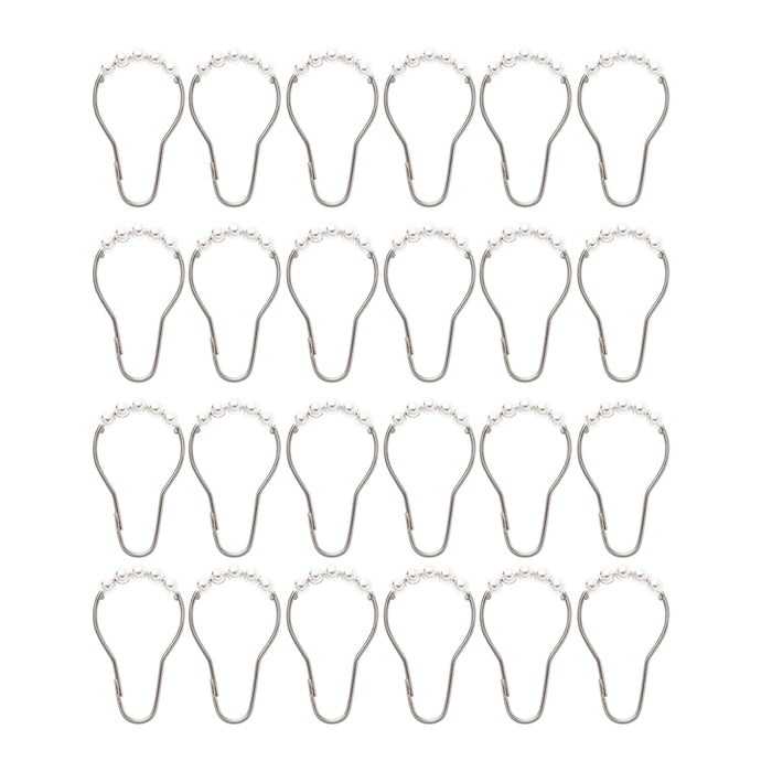 24 Shower Curtain Hooks Set Rings Decorative Bathroom Rods Easy Glide Heavy Duty