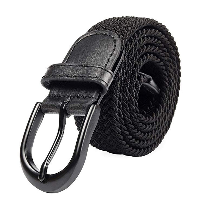 Mens Elastic Stretch Belt Leather Buckle Casual Formal Dress Golf Belt Braided