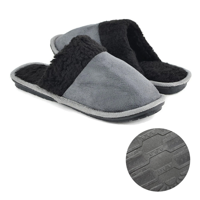 Men Slippers Faux Sherpa Lining Memory Foam House Shoes Anti-Skid Sole Size 9-10