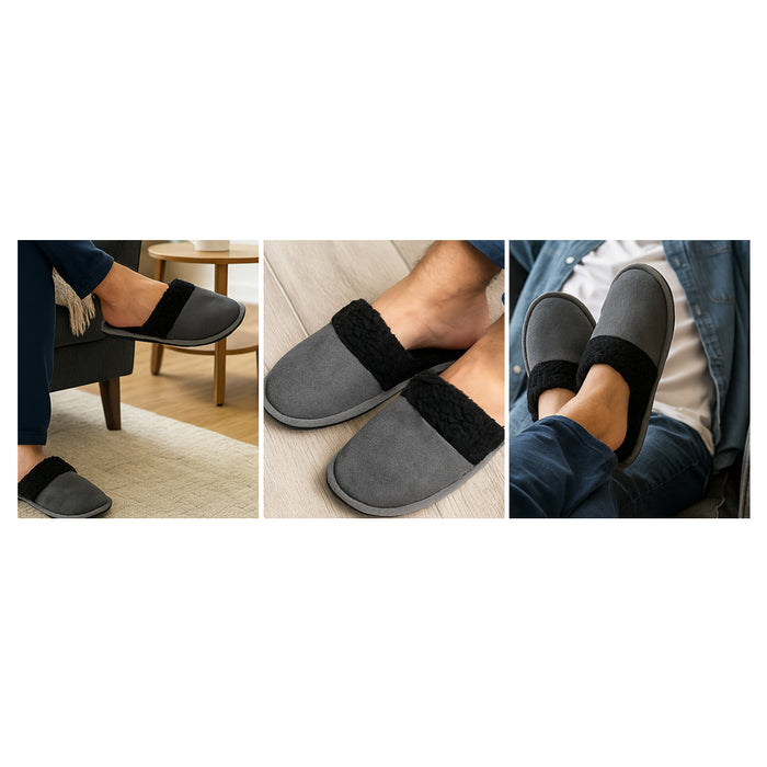 Men Slippers Faux Sherpa Lining Memory Foam House Shoes Anti-Skid Sole Size 9-10