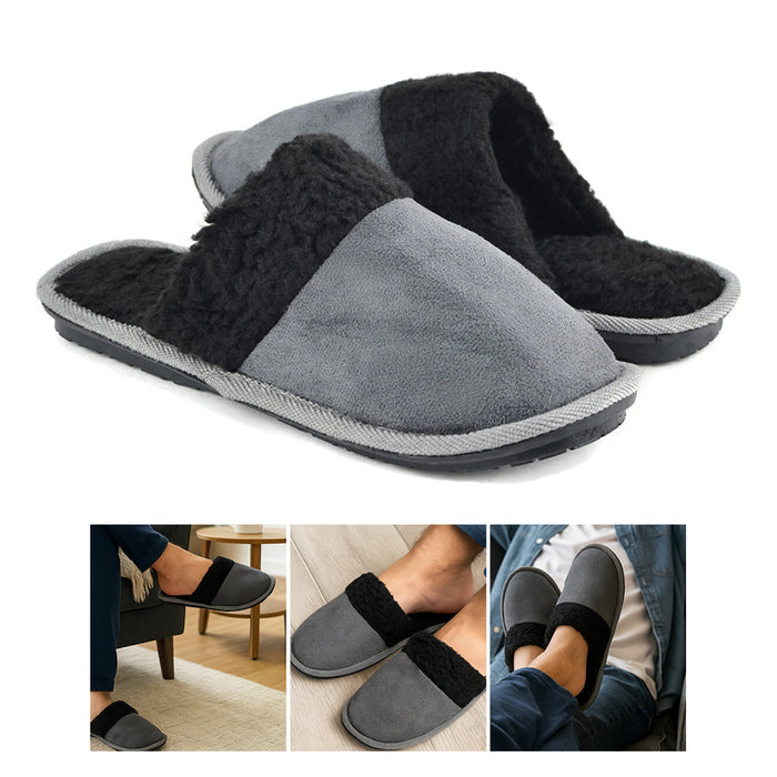 Men's Slippers Faux Sherpa Lining Memory Foam House Shoes Anti-Skid Size 11-12