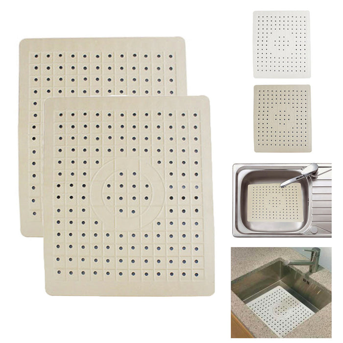Set of 4 PC Kitchen Sink Mat Drain Pad Rubber Food Drainer Sink Protector Grid
