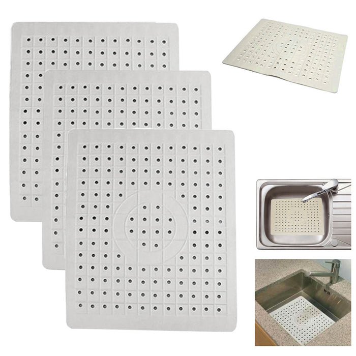 3 Pack 10 x 12 Kitchen Sink Mat Rubber Food Drainer Protector Mesh Drain Pad