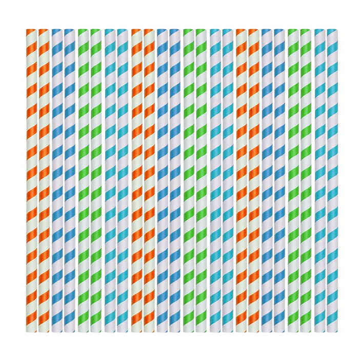 50PC Long Paper Straws 10" Biodegradable Color Stripes Eco-Friendly Drinks Decor
