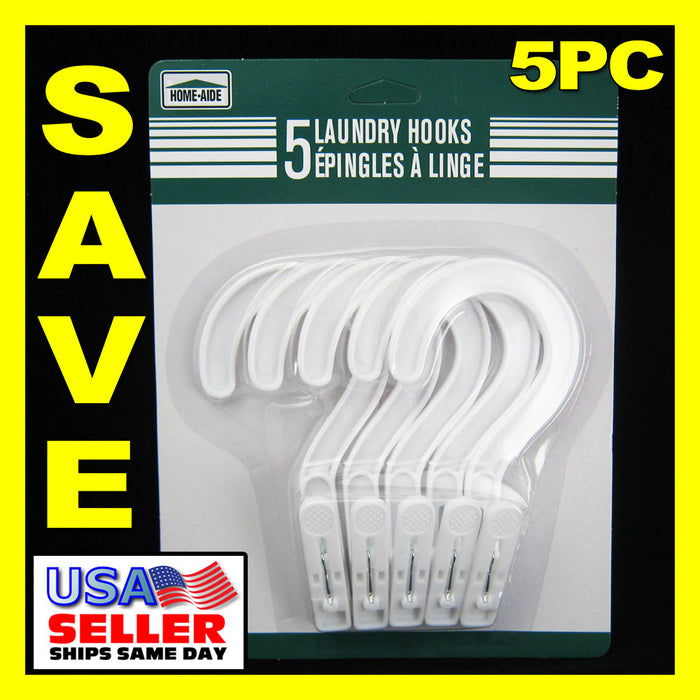 5 Laundry Hooks Clothes Pins Hanging Clips Plastic Hanger Home Travel Portable !