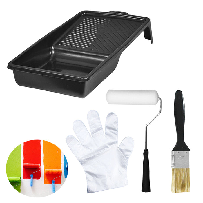 5PC Small Wall Paint Tray Set 4" Foam Roller Brush Decor House Supplies Tool Kit