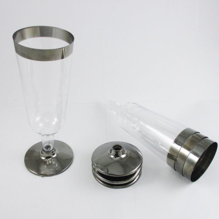 12 Pc Champagne Flute Wedding Party Plastic Silver Rimmed Disposable Wine Glass