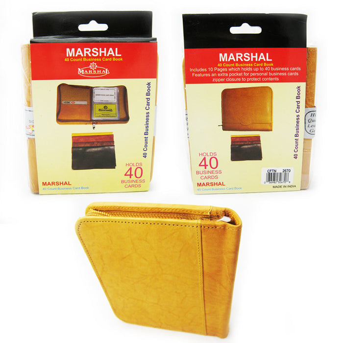 Genuine Leather Business Card Holder 40 Cards Organizer Book ID's Wallet Tan !