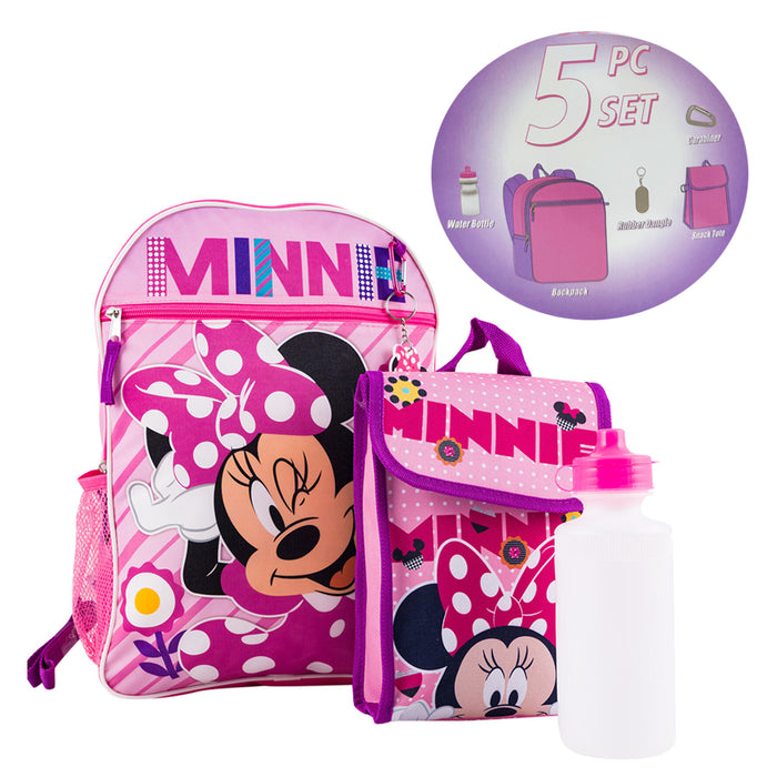 Disney Toddler Backpack Minnie Mouse 16" Kids School Bag Lunch Durable 5 Pieces