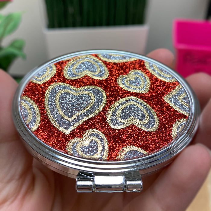 1Pc Compact Double Sided Folding Mirror Glitter Magnifying Travel Cosmetic Stand