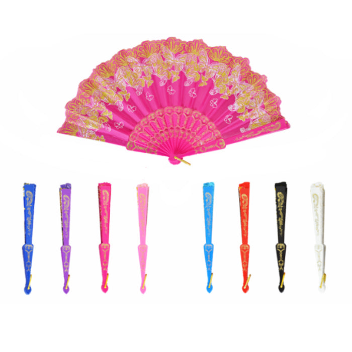 2 Vintage Folding Hand Held Fan Fabric Pocket Wedding Dancing Party Bridals Gift