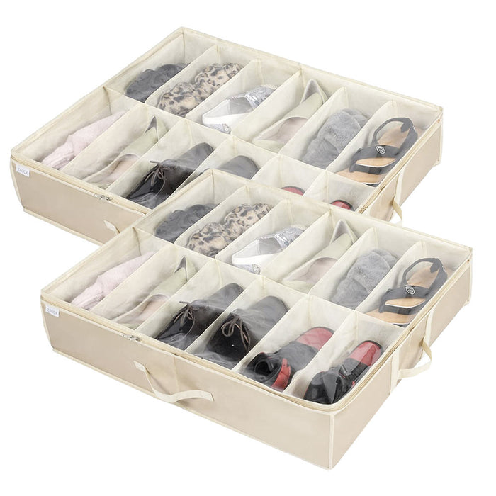 2 Pack Under Bed Shoe Organizer 24 Pairs Closet Storage Solution Shoes Container