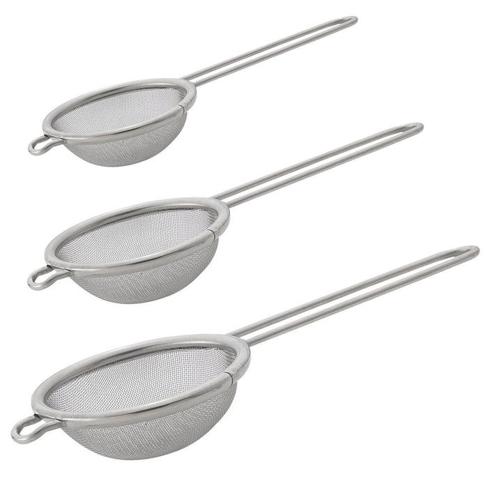 3Pc Mini Strainers Mesh W/ Handle Flour Sifter Sieve Colander Sizes Kitchen Tool
