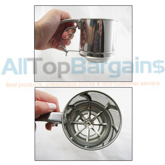 Stainless Steel Flour Sifter Sugar Handle Baking Bake 1 Cup Kitchen Chef Utensil
