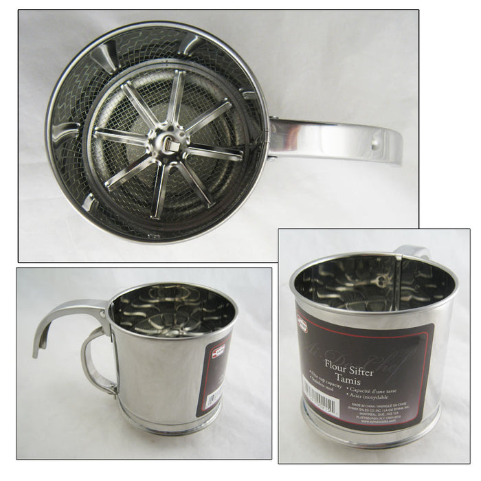 Stainless Steel Flour Sifter Sugar Handle Baking Bake 1 Cup Kitchen Chef Utensil