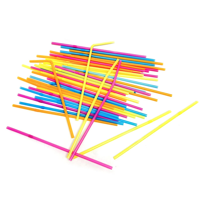 200 Colorful Flexible Neon Straws Plastic Bendable Disposable Drinking BPA Free