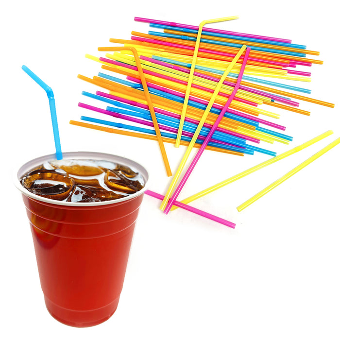 200 Colorful Flexible Neon Straws Plastic Bendable Disposable Drinking BPA Free