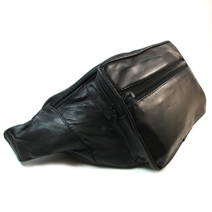 Genuine Leather Fanny Pack Black Pouch Waist Bag Slim Design Hiking Camp Travel