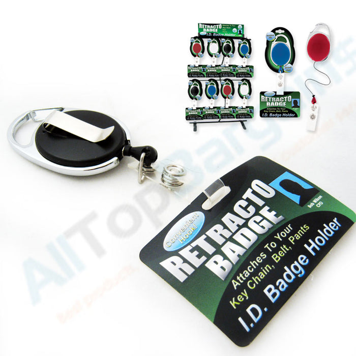 Retractable ID Badge Holder Reel Clip Attaches Key Chain Belts Pants Blue Black