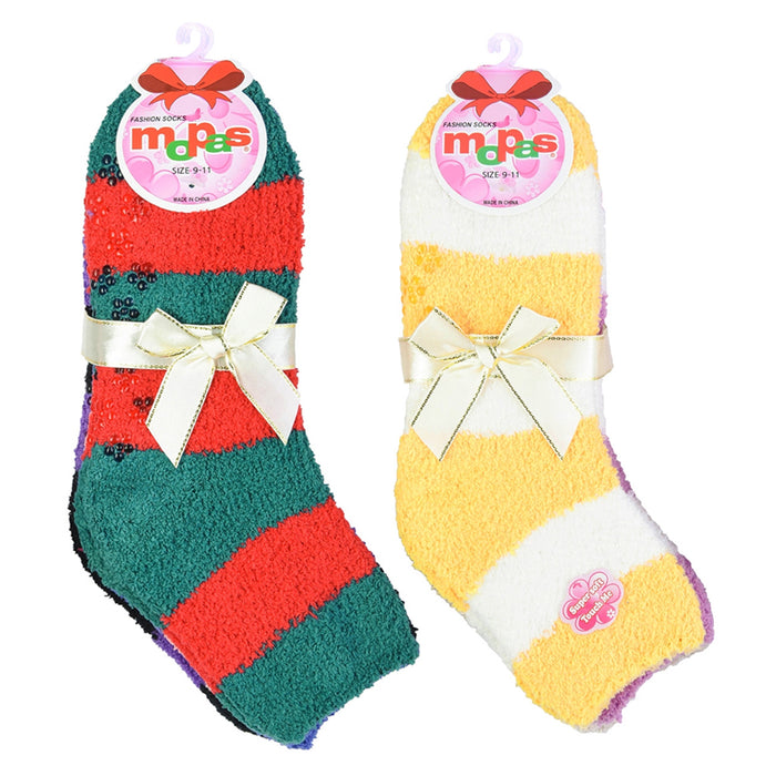 6 Pairs Fuzzy Plush Soft Socks Non Skid Strip Warm Hospital Home Slippers 9-11