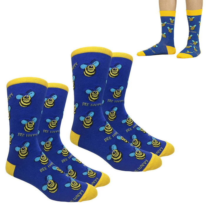 2 Pairs Funny Dress Socks Novelty Fashion Crew Crazy Socks Bee Happy One Size