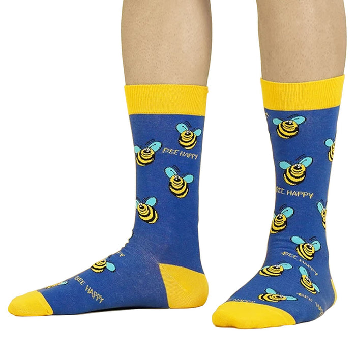 2 Pairs Funny Dress Socks Novelty Fashion Crew Crazy Socks Bee Happy One Size