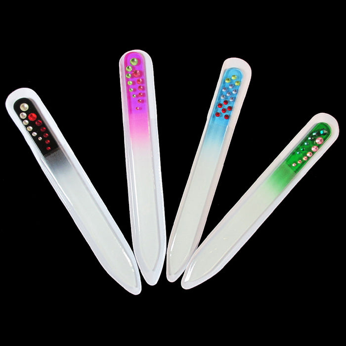 4PC Crystal Glass Nail Files w/ Case Manicure Nail Care Pedicure Fingernail File