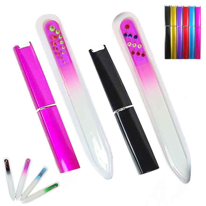 4PC Crystal Glass Nail Files w/ Case Manicure Nail Care Pedicure Fingernail File