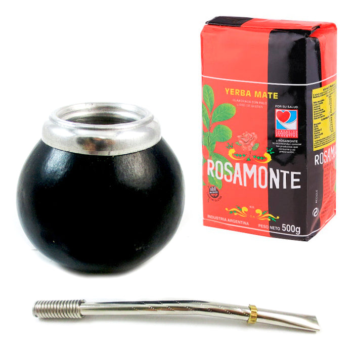 YERBA MATE ROSAMONTE 500GR KIT TEA MATE GOURD CUP STAINLESS STEEL BOMBILLA GIFT