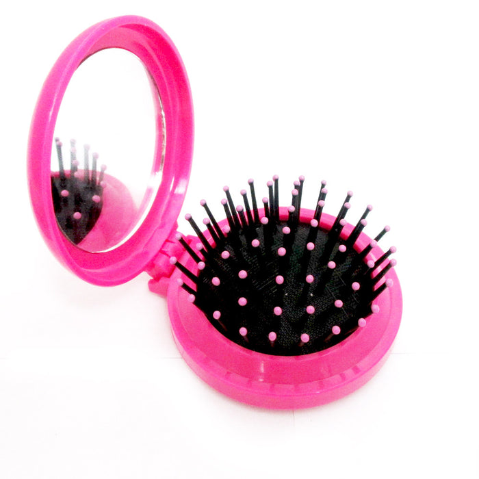 1 Folding Hair Brush W Mirror Pocket Size Portable Purse Travel Compact Car Gift