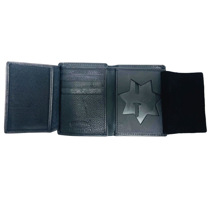 Leather Wallet Police Star Shield Id Badge Holder Sherrif Officer Police Black !