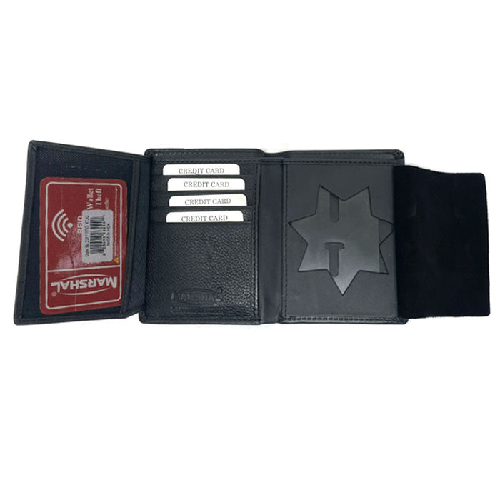 Leather Wallet Police Star Shield Id Badge Holder Sherrif Officer Police Black !