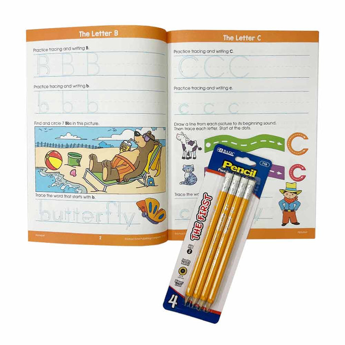 7 PC Kit School Zone Activity Books With Pencils Kids Alphabet Kinder Ages 5-7