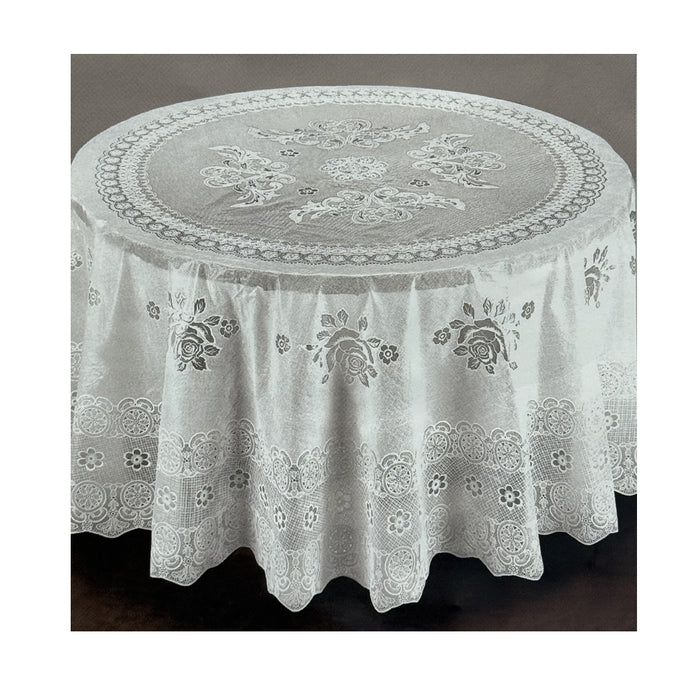 Round Vinyl Lace Tablecloth Table Protector Waterproof Covering Dining Beige 70"
