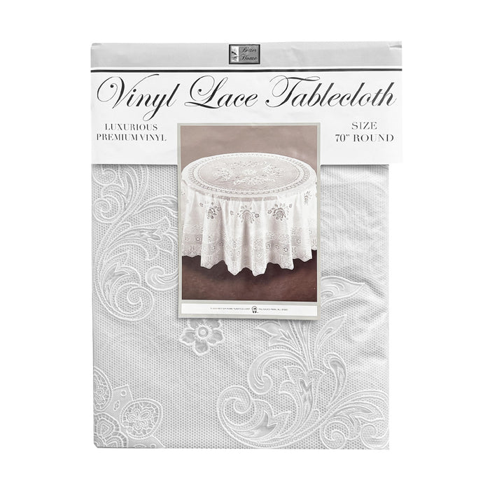 Round Vinyl Lace Tablecloth Table Protector Waterproof Covering Dining Beige 70"