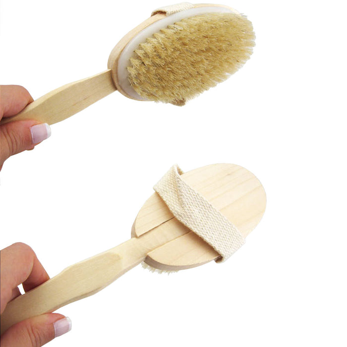Spa Shower Bath Body Brush Natural Wood Long Handle Back Massage Scrubber